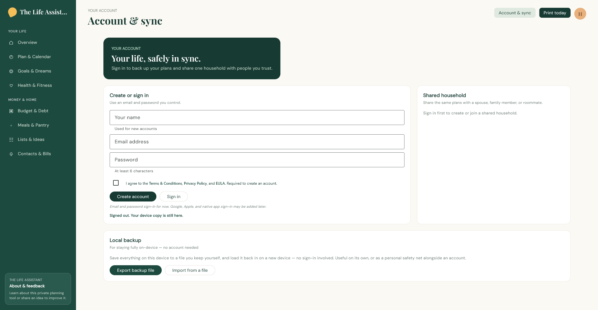 A Life Assistant screenshot