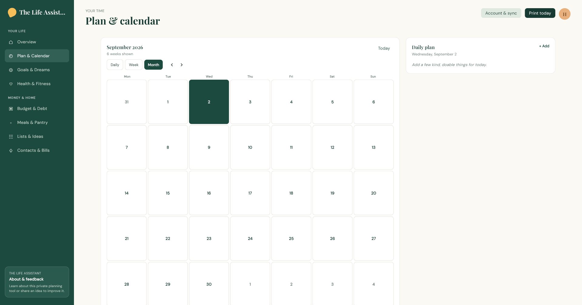 A Life Assistant screenshot