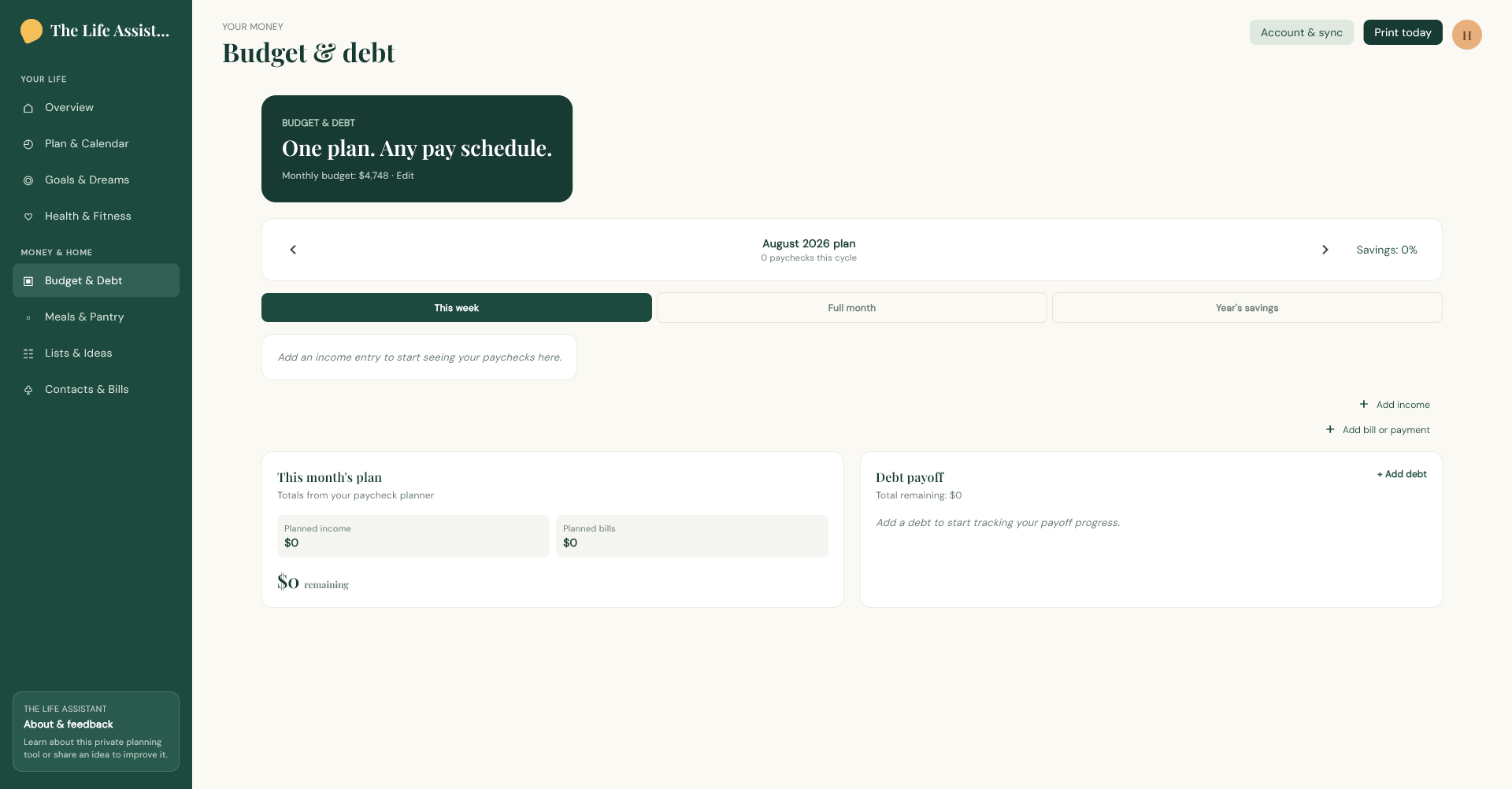 A Life Assistant screenshot
