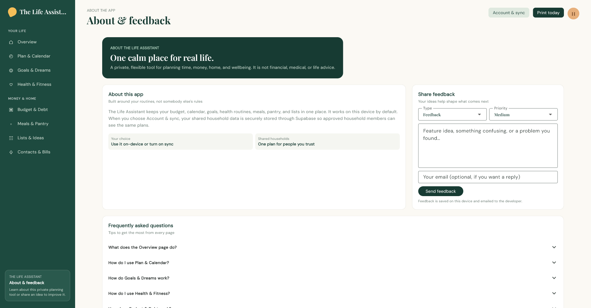 A Life Assistant screenshot